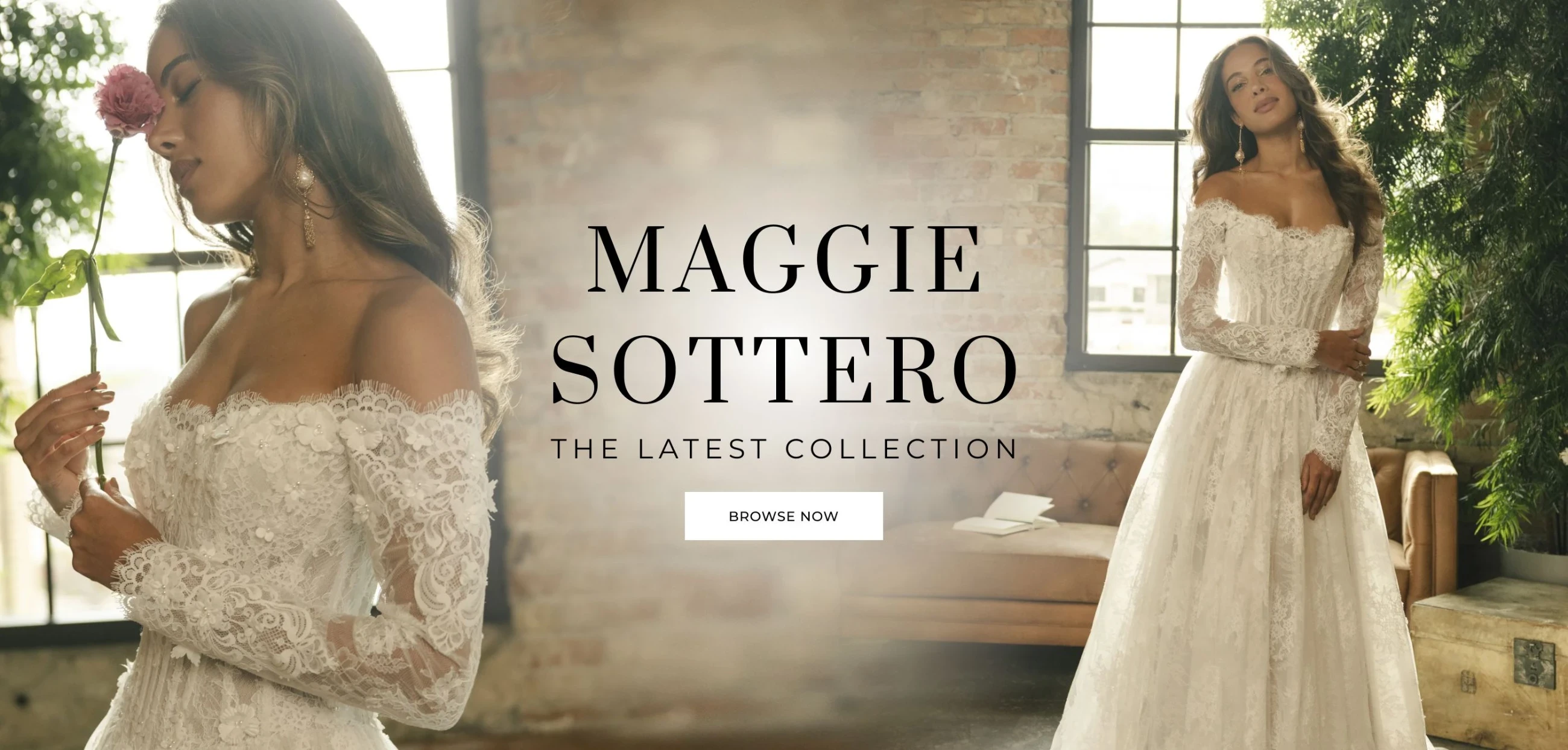 Models wearing Maggie Sottero bridal gowns, desktop banner